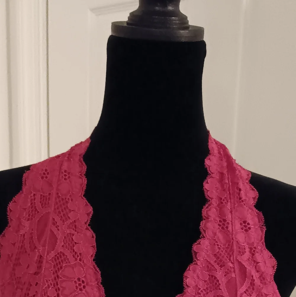 Free People Galloon Lace Halter Bralette Deep Pink Women's Size XS - Picture 2 of 7